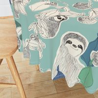 Large scale sloths on turquoise