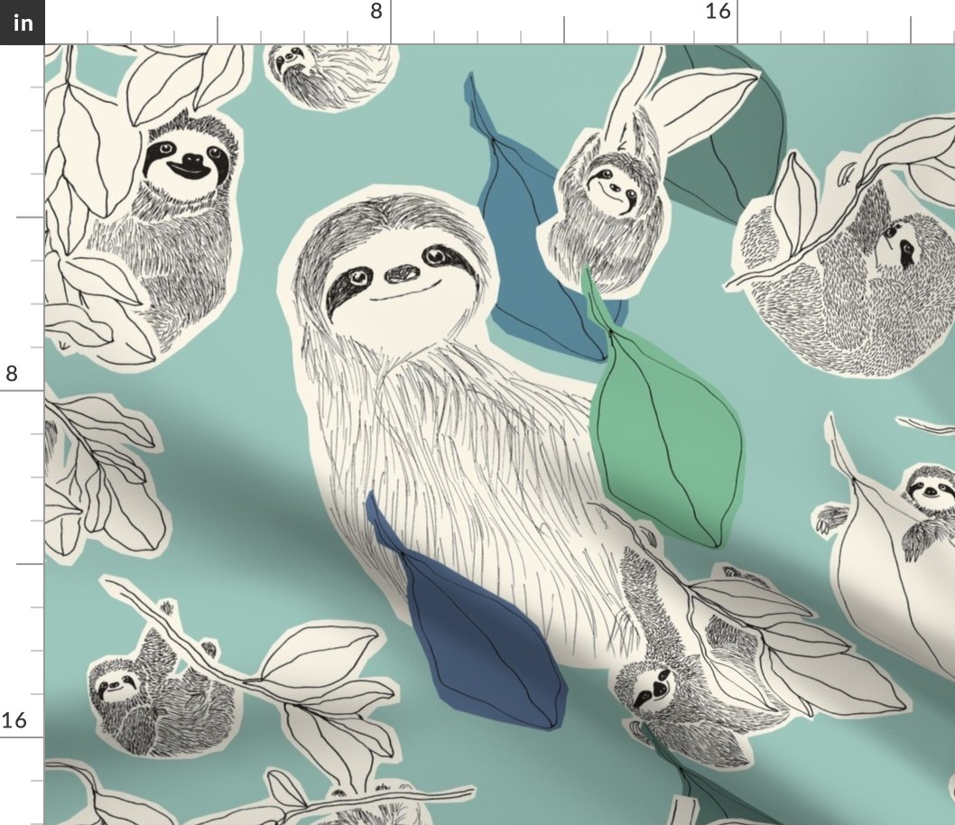 Large scale sloths on turquoise