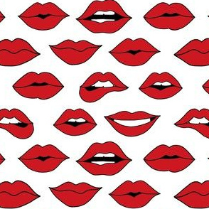 lips pattern fabric - beauty and makeup fabric, girls valentines day fabric, kiss lips fabric - red