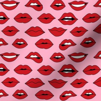lips pattern fabric - beauty and makeup fabric, girls valentines day fabric, kiss lips fabric - red and pink
