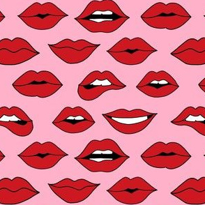 lips pattern fabric - beauty and makeup fabric, girls valentines day fabric, kiss lips fabric - red and pink