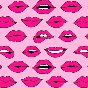 lips pattern fabric - beauty and makeup fabric, girls valentines day fabric, kiss lips fabric - pink