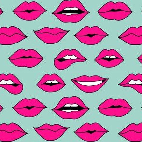 lips pattern fabric - beauty and makeup fabric, girls valentines day fabric, kiss lips fabric - bright pink