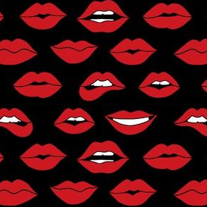 lips pattern fabric - beauty and makeup fabric, girls valentines day fabric, kiss lips fabric - black