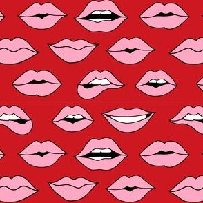 lips pattern fabric - beauty and makeup fabric, girls valentines day fabric, kiss lips fabric - pink lips