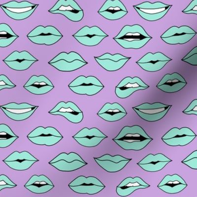 lips pattern fabric - beauty and makeup fabric, girls valentines day fabric, kiss lips fabric - mint lips