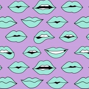 lips pattern fabric - beauty and makeup fabric, girls valentines day fabric, kiss lips fabric - mint lips