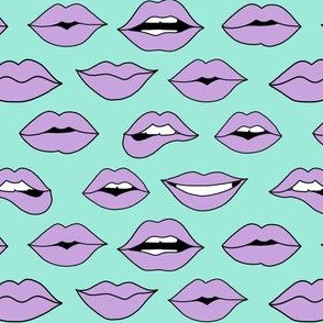 lips pattern fabric - beauty and makeup fabric, girls valentines day fabric, kiss lips fabric - purple lips