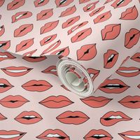 lips pattern fabric - beauty and makeup fabric, girls valentines day fabric, kiss lips fabric - coral