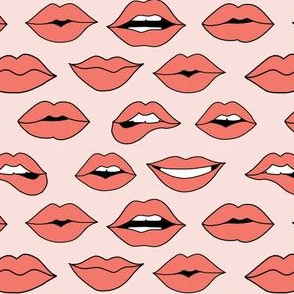 lips pattern fabric - beauty and makeup fabric, girls valentines day fabric, kiss lips fabric - coral