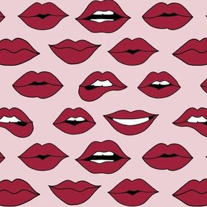 lips pattern fabric - beauty and makeup fabric, girls valentines day fabric, kiss lips fabric - wine