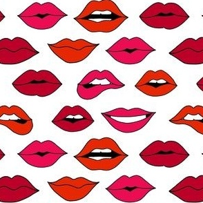 lips pattern fabric - beauty and makeup fabric, girls valentines day fabric, kiss lips fabric - reds