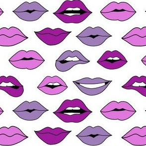 lips pattern fabric - beauty and makeup fabric, girls valentines day fabric, kiss lips fabric -  purples