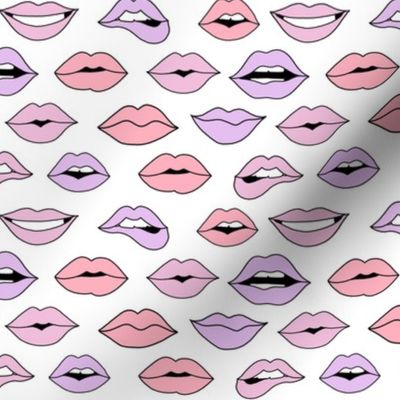 lips pattern fabric - beauty and makeup fabric, girls valentines day fabric, kiss lips fabric -  white and pastel