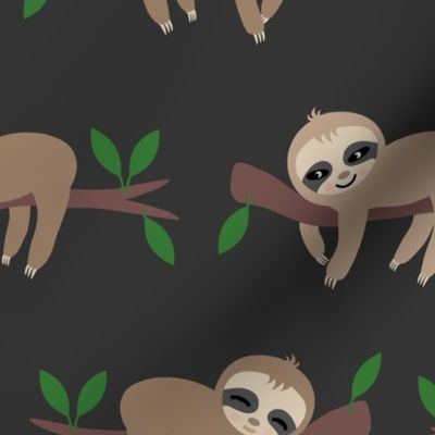 Lazy sloths trees dark brown Wallpaper