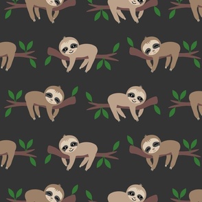 Lazy sloths trees dark brown Wallpaper