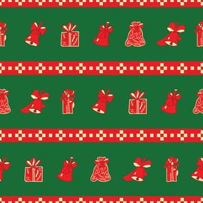 Green and Red Christmas Pattern with Bells