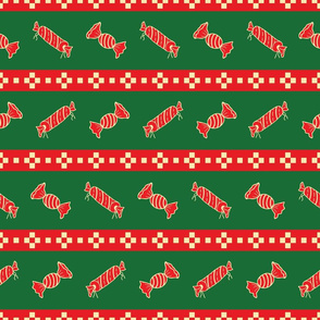 Green and Red Christmas Pattern with Candies