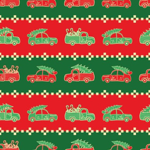 Green and Red Christmas Pattern with Trucks