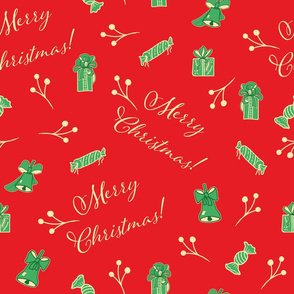 Red Christmas Pattern With Text and Decor