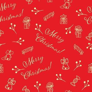 Red Christmas Pattern With Text and Decor