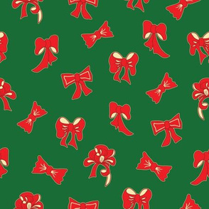 Green Christmas Pattern with Red Bows