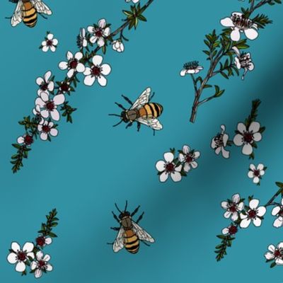 Manuka with bees on turquoise
