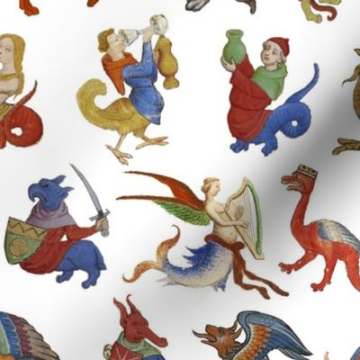 Medieval Creatures on White