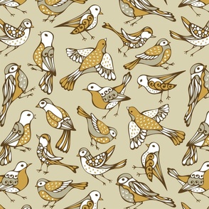 Birds Taupe Gray on Tan