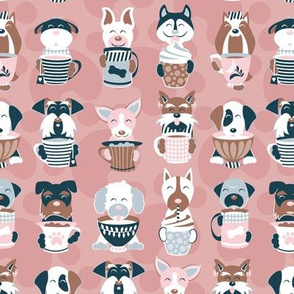 Small scale // Doggie Coffee and Tea Time 3 // blush pink background