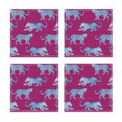 Leopard Parade Blue on Magenta