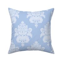 24" Sweet summer blue vintage damask, damask fabric, english blue country, blue and white fabric