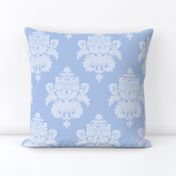 24" Sweet summer blue vintage damask, damask fabric, english blue country, blue and white fabric