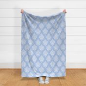 24" Sweet summer blue vintage damask, damask fabric, english blue country, blue and white fabric