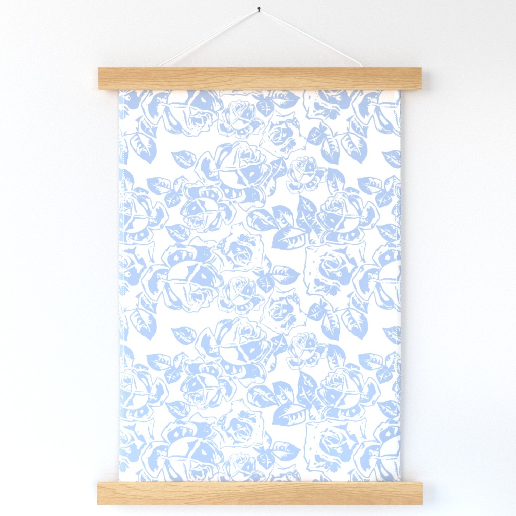 18" Sweet summer blue vintage roses, roses fabric, english blue country, blue and white fabric 1