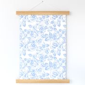 18" Sweet summer blue vintage roses, roses fabric, english blue country, blue and white fabric 1