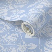 24" Sweet summer blue vintage roses, roses fabric, english blue country, blue and white fabric