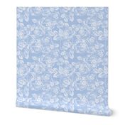 24" Sweet summer blue vintage roses, roses fabric, english blue country, blue and white fabric