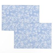 24" Sweet summer blue vintage roses, roses fabric, english blue country, blue and white fabric