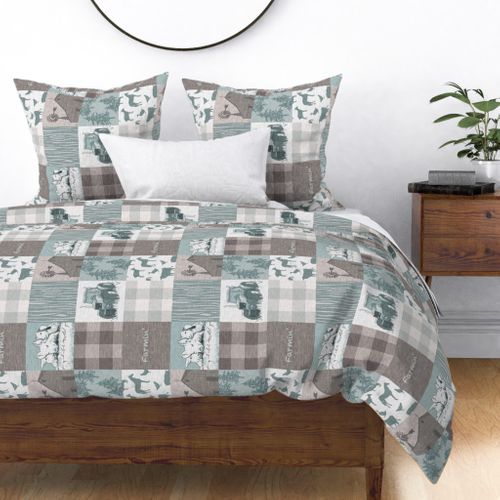 Farmin Quilt - aqua and soft brown - rotated