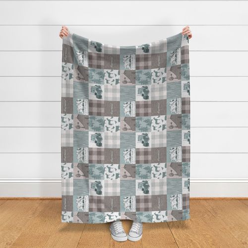 Farmin Quilt - aqua and soft brown - rotated