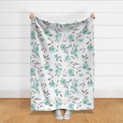 27” poppy  watercolor floral - mint and grey 