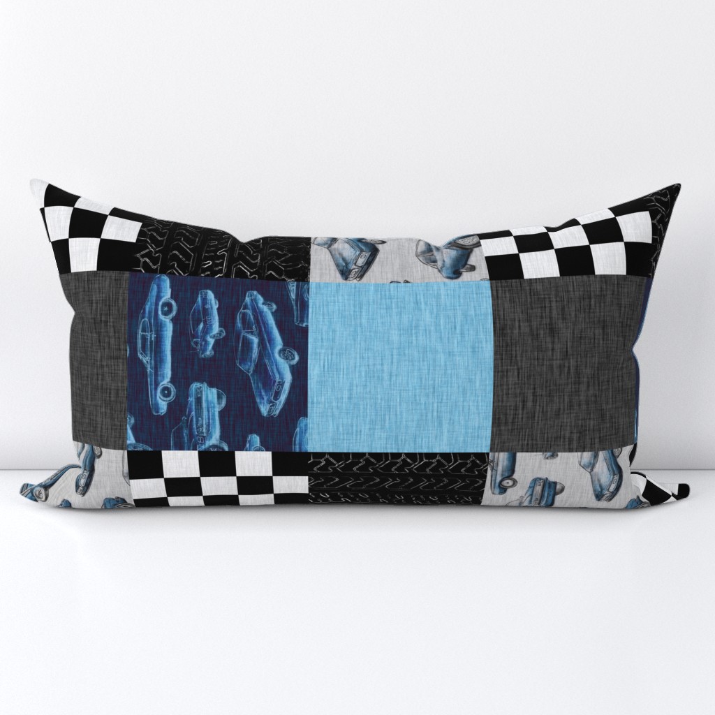 Muscle Car Patchwork - no words - ROTATED - blue and black