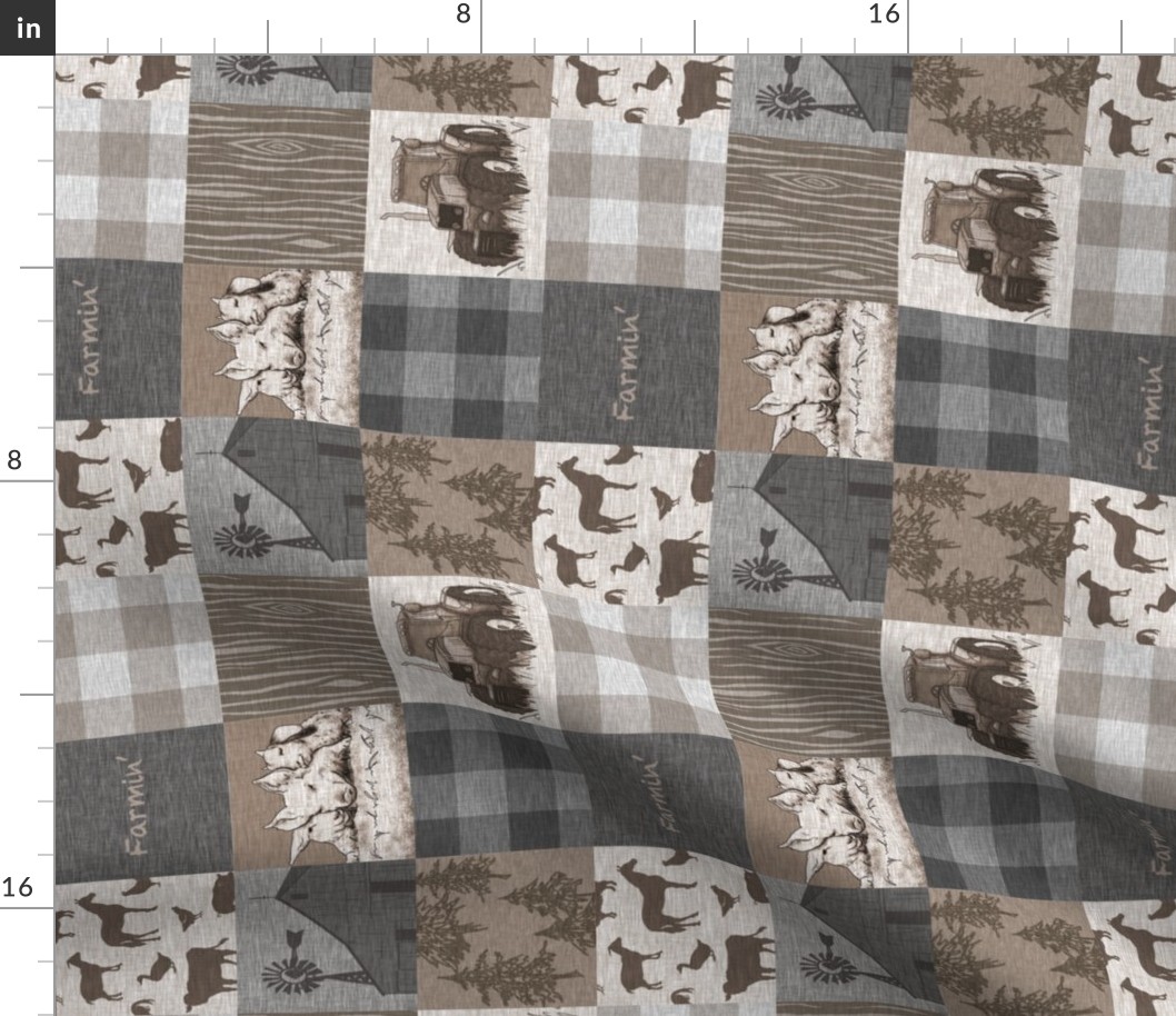 3” Farmin’ Quilt - Soft Brown And grey