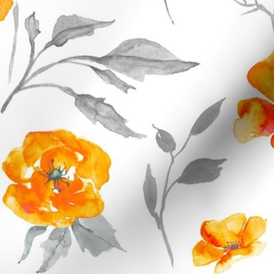 18” poppy watercolor floral - gold orange