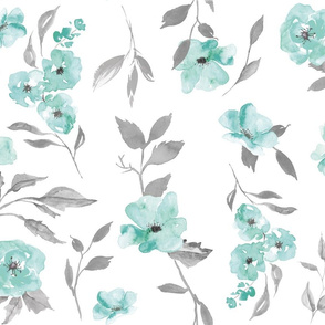 20” Poppy Watercolor Floral - Mint And grey