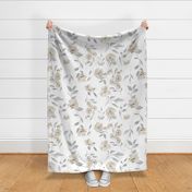 27” poppy watercolor floral - cream, Taupe and grey