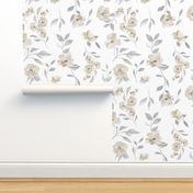 27” poppy watercolor floral - cream, Taupe and grey