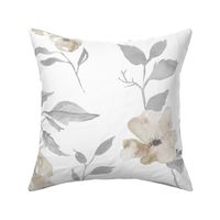 27” poppy watercolor floral - cream, Taupe and grey