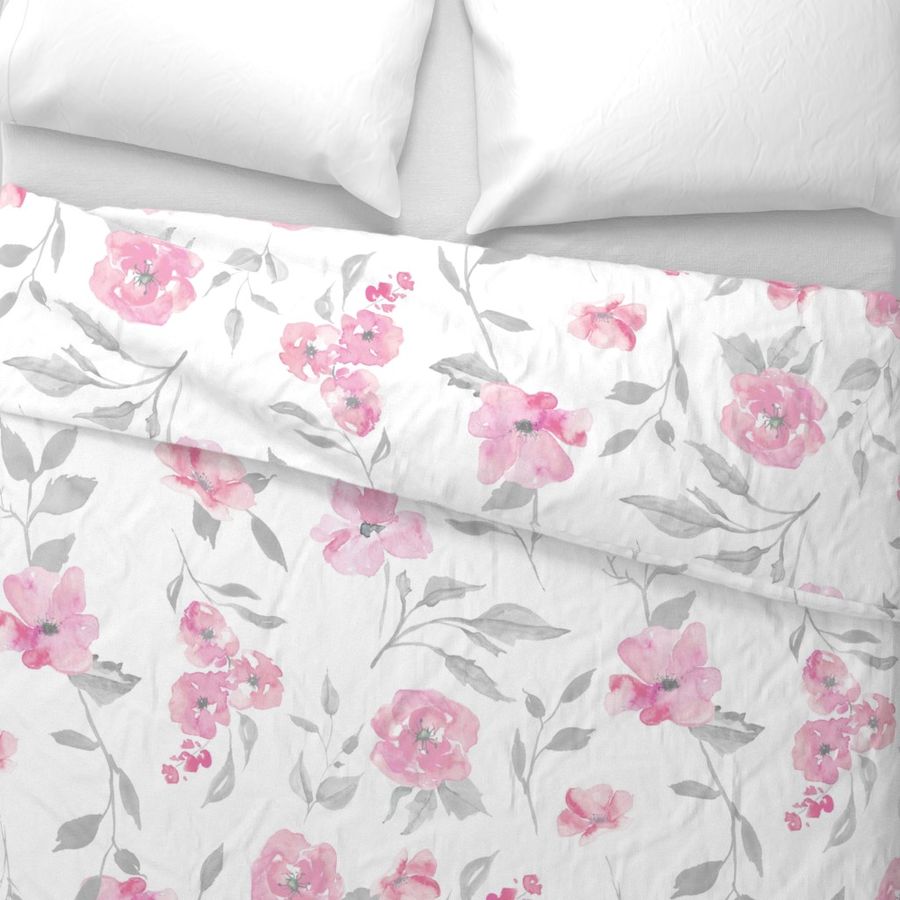 27” poppy watercolor floral- pink and grey